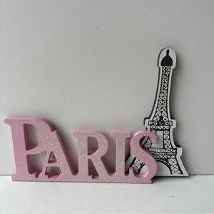 Chic Pink Glitter "PARIS" Wooden Sign & Eiffel Tower Decor Set